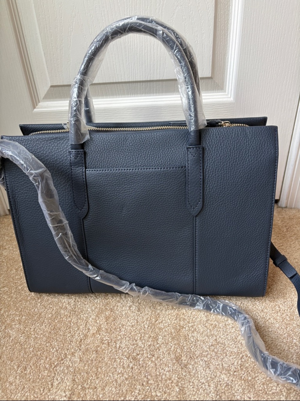 RADLEY LONDON Dark Blue Arlington Court Large Pebbled Leather Satchel - Picture 3 of 6